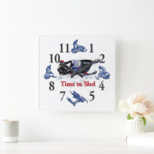 Its Time to Sled - A カッコいい Snowmobile Clock スクエア壁時計 (ホーム)