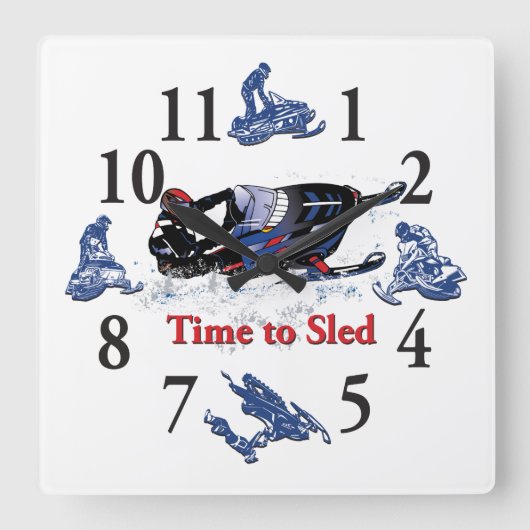 Its Time to Sled - A カッコいい Snowmobile Clock スクエア壁時計 (正面)