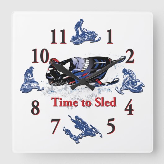 Its Time to Sled - Snowmobile Clock スクエア壁時計 (正面)