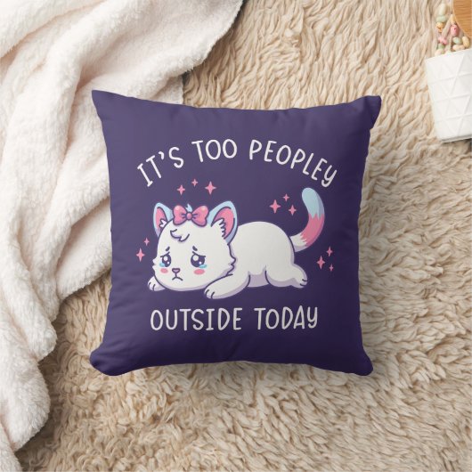 It's Too Peopley Outside Today - Kawaii Sad Cat クッション (ブランケット)