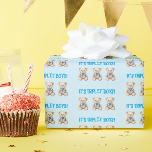 It's Triplet Boys!, Baby Triplets Gift Wrap, Blue  ラッピングペーパー (誕生日パーティー)