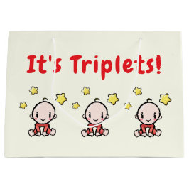 It's Triplets!, Triplet Babies Gift Wrap, Neutral ラージペーパーバッグ
