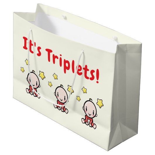 It's Triplets!, Triplet Babies Gift Wrap, Neutral ラージペーパーバッグ (正面アングル)