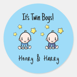 It's Twin Boys!, Blue, Personalized Twin Babies  ラウンドシール