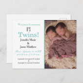 It's Twinsティール(緑がかった色)写真誕生のお知らせ ポストカード (正面/裏面)