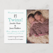 It's Twinsティール（緑がかった色）写真誕生のお知らせ ポストカード (正面)