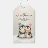 Its Twins penguin Winter Baby Shower Boy Girl ギフトタグ (正面)