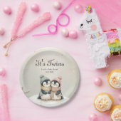 Its Twins penguin Winter Wonderland Baby Shower ペーパープレート (パーティー)