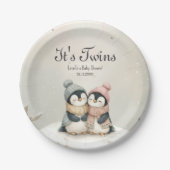 Its Twins penguin Winter Wonderland Baby Shower ペーパープレート (正面)