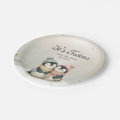 Its Twins penguin Winter Wonderland Baby Shower ペーパープレート (アングル)