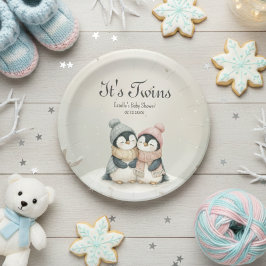 Its Twins penguin Winter Wonderland Baby Shower ペーパープレート