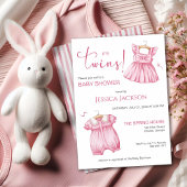 It's Twins Pink Script Baby Dresses 招待状
