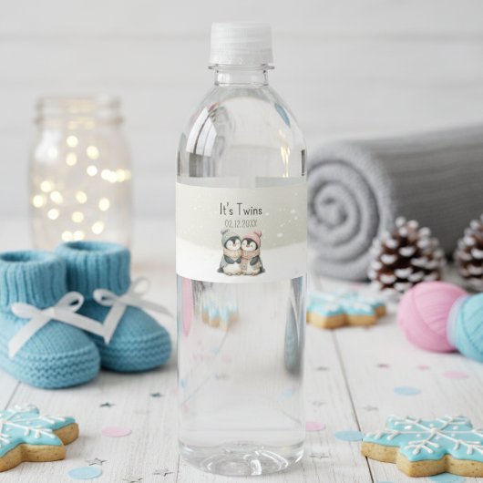 Its Twins Winter penguin Baby Shower theme ペットボトルラベル