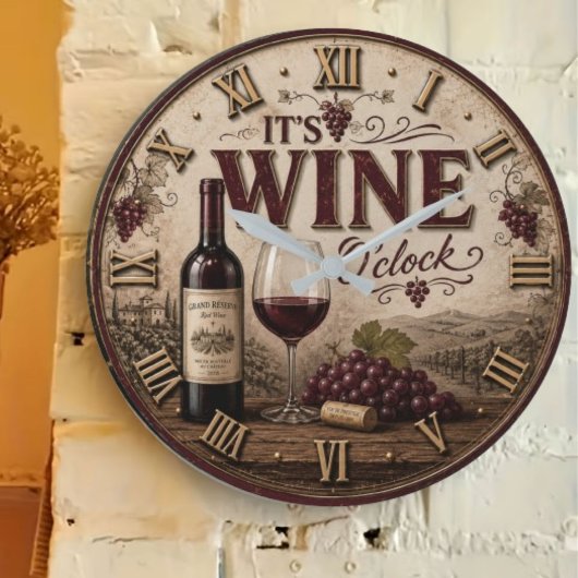 It's Wine O'Clock Vintage Vineyard ラージ壁時計