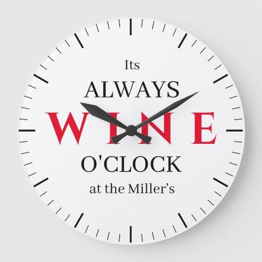 It's Wine O'Clock Wall Clock | Funny Wine Bar  ラージ壁時計 (正面)