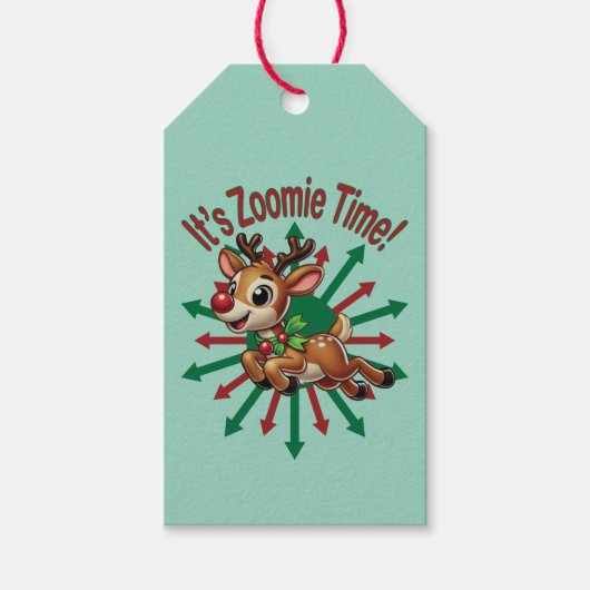 "It's Zoomie Time! Christmas Reindeer ギフトタグ (正面)