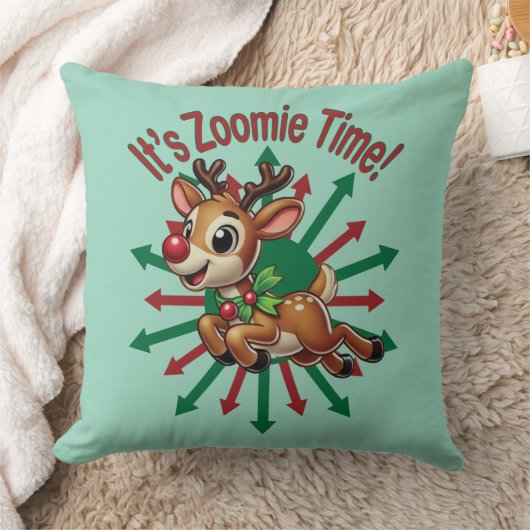 "It's Zoomie Time! Christmas Reindeer クッション (ブランケット)