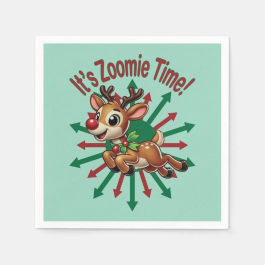 "It's Zoomie Time! Christmas Reindeer スタンダードカクテルナプキン (正面)
