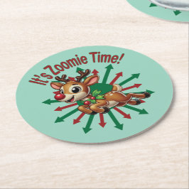 "It's Zoomie Time! Christmas Reindeer ラウンドペーパーコースター