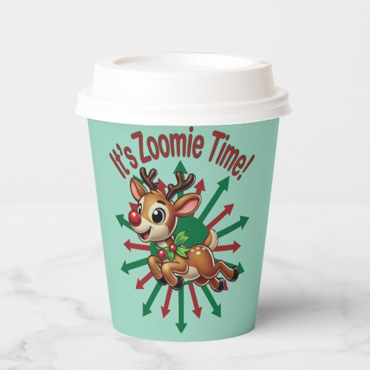 "It's Zoomie Time! Christmas Reindeer 紙コップ (正面)