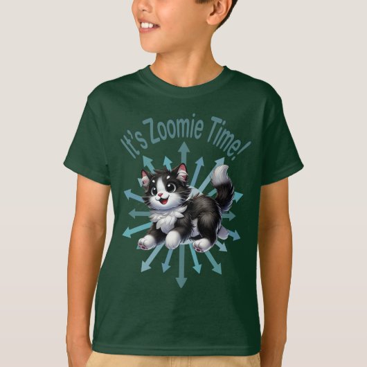 It's Zoomie Time Cute Black & White Cat Tシャツ (正面)