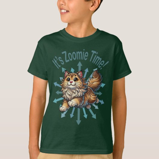 It's Zoomie Time Norwegian Forest Cat Tシャツ (正面)