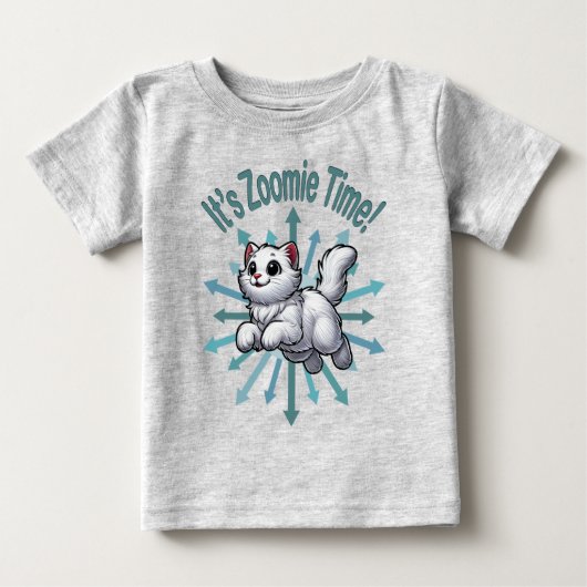 It's Zoomie Time White Cat ベビーTシャツ (正面)