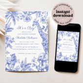 Its'a Boy Blue Boy Baby Shower Safari Toile 招待状