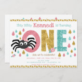 Itsy Bitsy Spider First Birthday Girl 招待状 (正面/裏面)