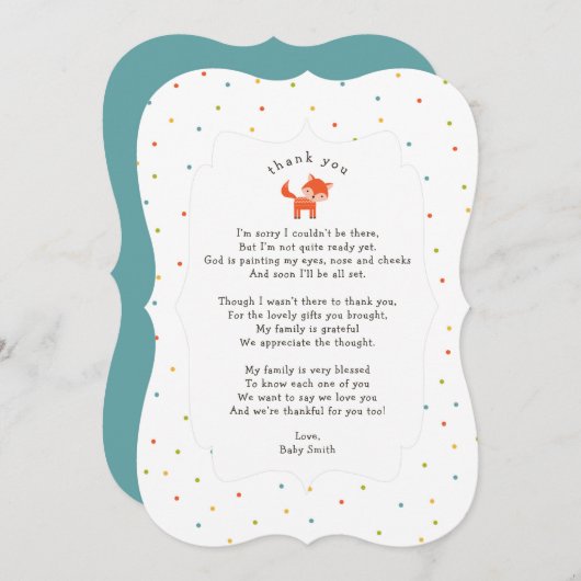 Ittyの小さいキツネは詩が付いているノート感謝していしています サンキューカード (正面/裏面)