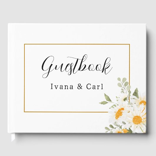 IVANA黄エレガント色と白の花結婚の ゲストブック (正面)