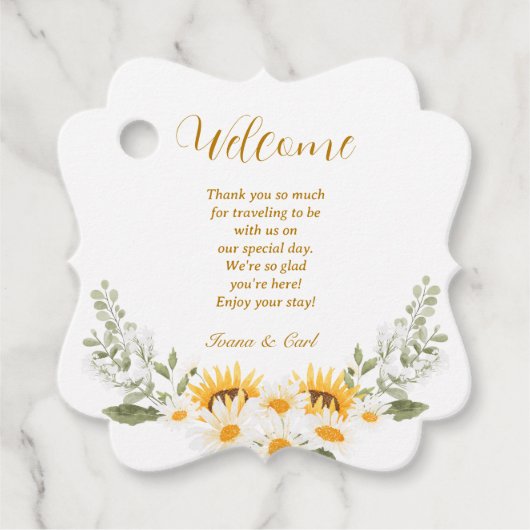 IVANA黄エレガント色と白の花結婚の フェイバータグ (正面)