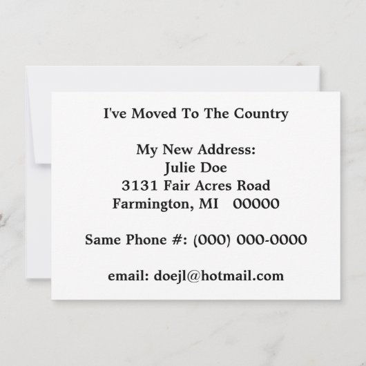I've Moved farm country ranchヴィンテージの発表 案内状 (裏面)