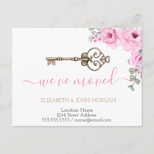  I've Moved Key Flowers New Address Announcement  案内ポストカード (正面)