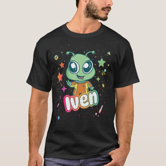 IVEN – かわいい男の子の名前かわいいエイリアン Tシャツ (正面)