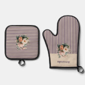 Ivery Top with Purple Stripes Floral 鍋つかみ&鍋敷きセット (正面)