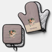 Ivery Top with Purple Stripes Floral 鍋つかみ&鍋敷きセット (正面/裏面)