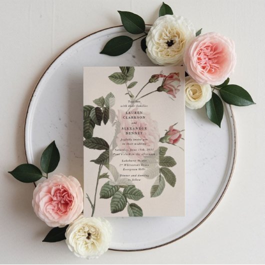 IVintage botanical rose floral wedding innvitation 招待状