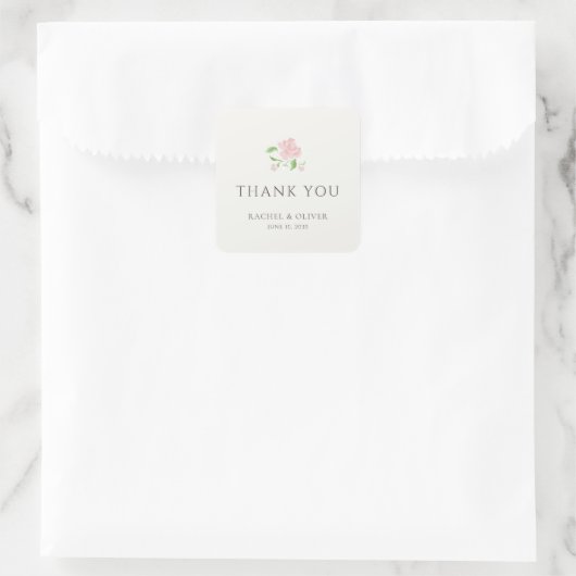 Ivory | シックなバラの結婚式のお礼 スクエアシール (バッグ)