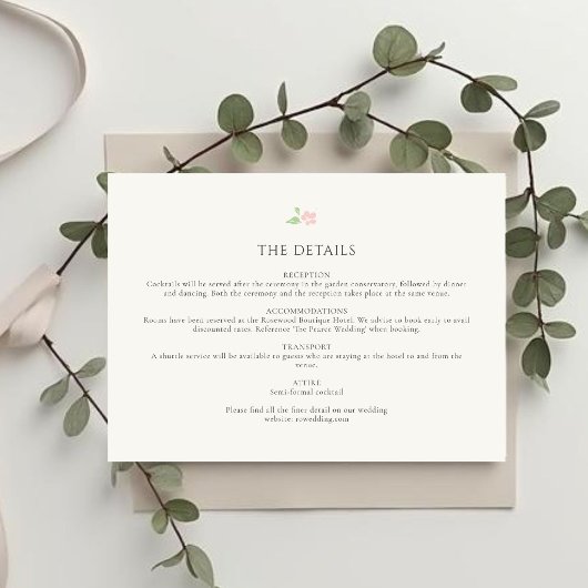 Ivory | シックなフラワーの結婚式詳細同封カード エンクロージャーカード