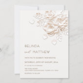 Ivory 3D Flowers Roses Minimalist Wedding  Invitat 招待状 (正面)