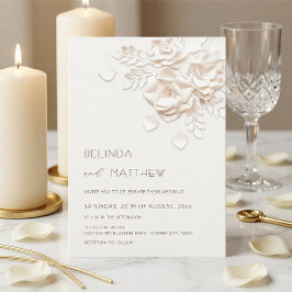 Ivory 3D Flowers Roses Minimalist Wedding  Invitat 招待状