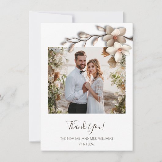 Ivory 3D Magnolia Flower サンキューカード (正面)