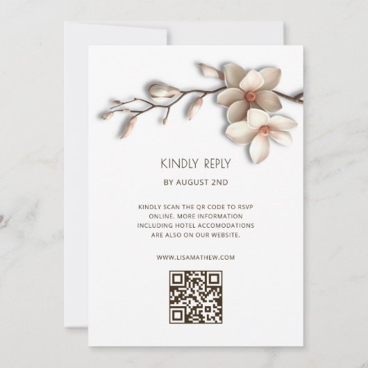 Ivory 3D Magnolia Flower Casual Wedding 招待状 (裏面)