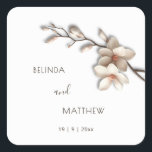 Ivory 3D Magnolia Flowers | Wedding スクエアシール<br><div class="desc">This elegant quiet luxury wedding sticker features 3D ivory cream magnolia flowers on a white background,  bride and groom name in an elegant modern font and handwritten script.</div>