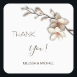 Ivory 3D Mangolia Wedding Thank You スクエアシール<br><div class="desc">Ivory 3D magnolia wedding thank you sticker.</div>
