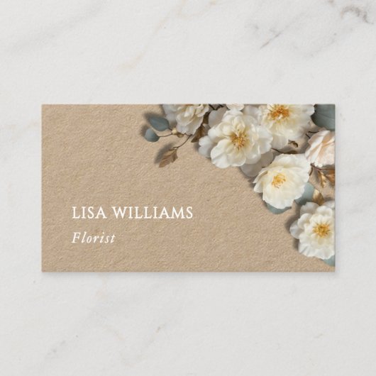 Ivory 3D Roses Rustic  | QR Code 名刺 (正面)