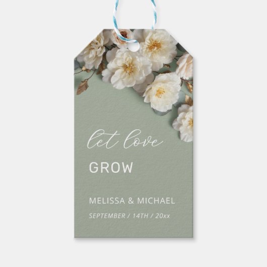 Ivory 3D Roses Wedding Welcome ギフトタグ (正面)