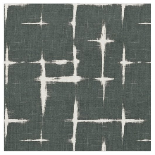 Ivory Abstract Paint on Forest Green Linen ファブリック (クローズアップ)