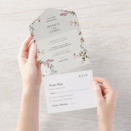Ivory and Beige Vintage Floral Elegant Wedding オールインワン招待状